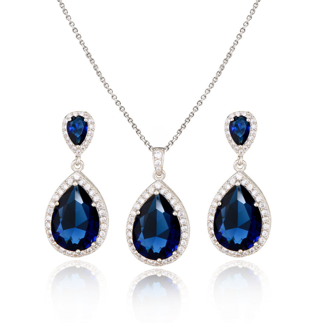Bright Zircon Water Drop Necklace & Earrings Set – Simple Wedding Jewelry for Brides