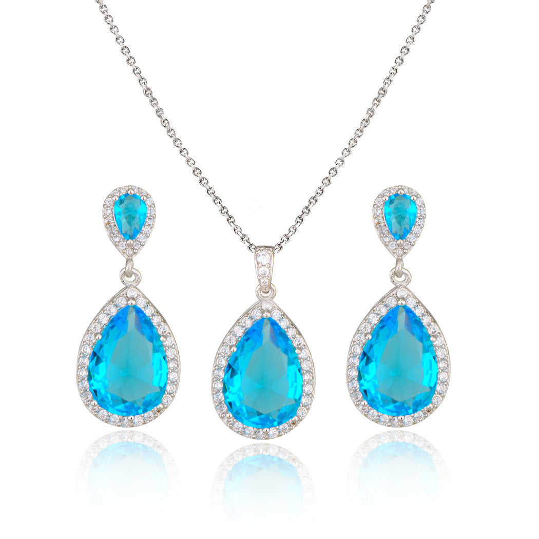 Bright Zircon Water Drop Necklace & Earrings Set – Simple Wedding Jewelry for Brides