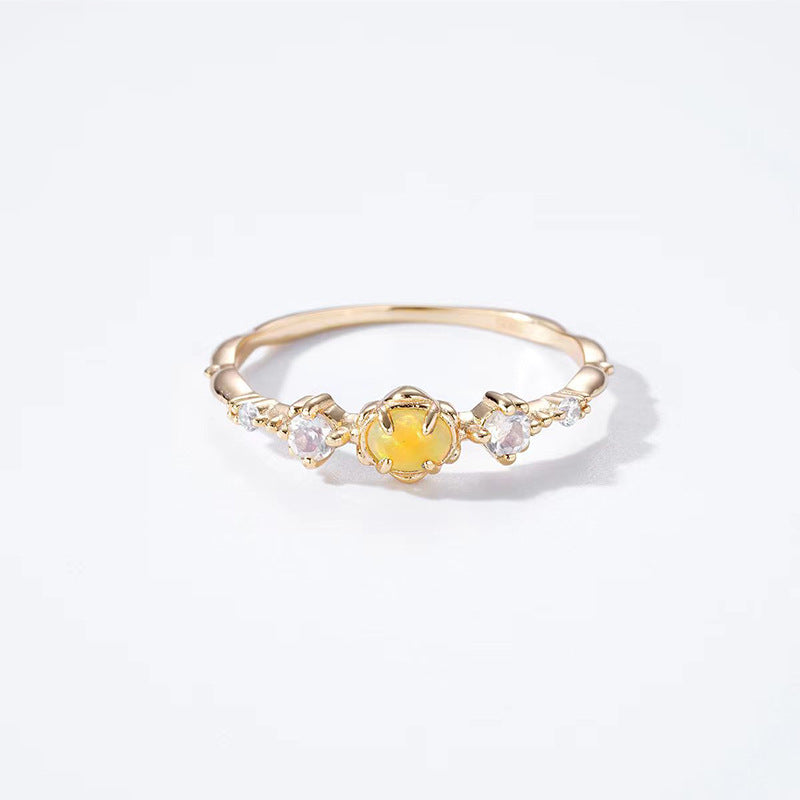 S925 Silver Plating 14K Gold Female Ring Retro Minority