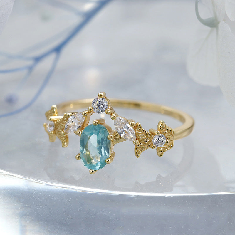 14K Gold Baroque Quiet Apatite White Zirconium Ring