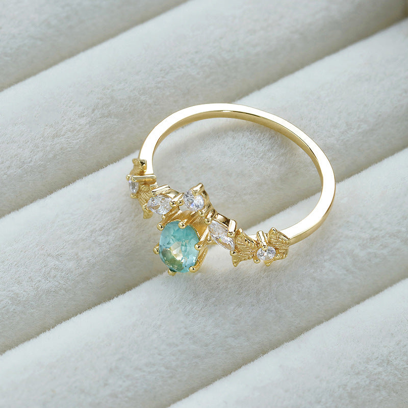 14K Gold Baroque Quiet Apatite White Zirconium Ring