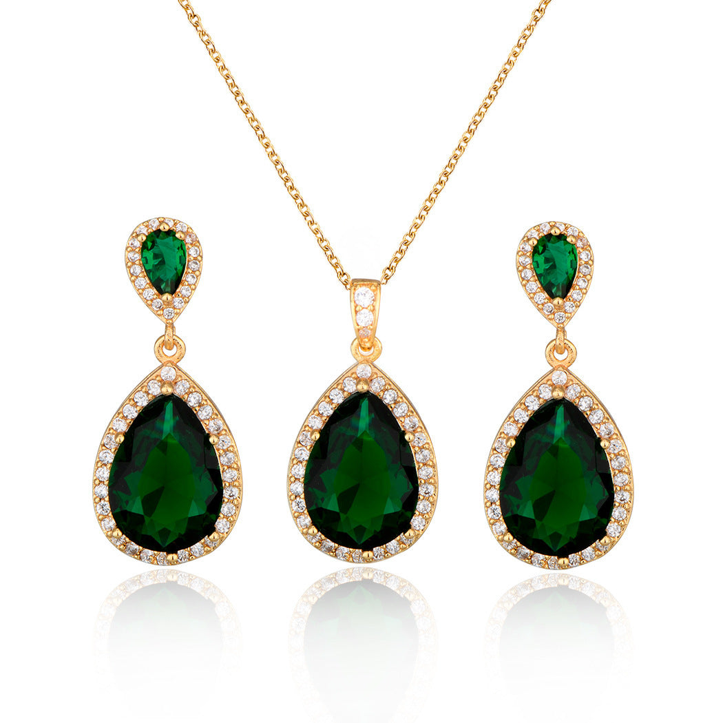 Bright Zircon Water Drop Necklace & Earrings Set – Simple Wedding Jewelry for Brides