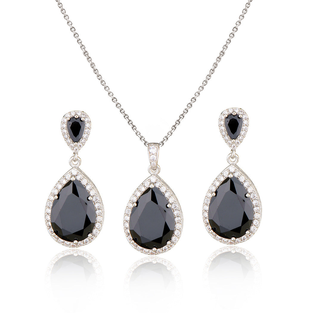 Bright Zircon Water Drop Necklace & Earrings Set – Simple Wedding Jewelry for Brides