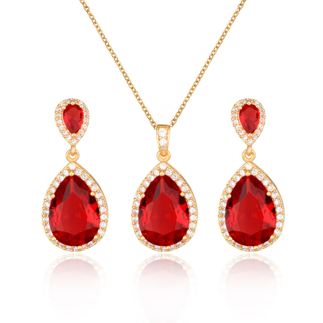 Bright Zircon Water Drop Necklace & Earrings Set – Simple Wedding Jewelry for Brides